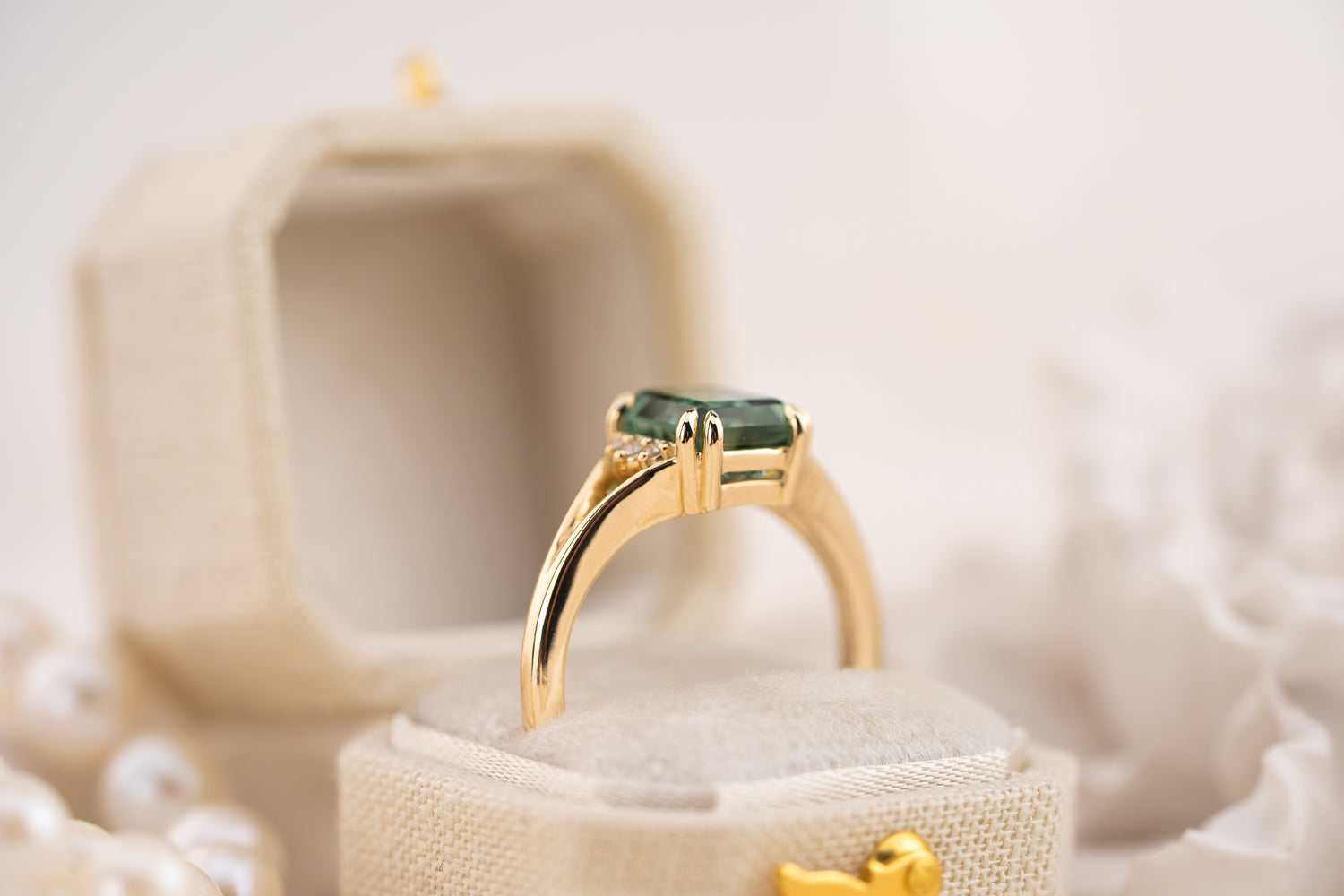 The Serendipity Ring | 1.9 CT Rectangular Starbrite™ Teal Green Tourmaline - Lavender Creek Gems 