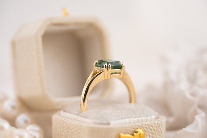 The Serendipity Ring | 1.9 CT Rectangular Starbrite™ Teal Green Tourmaline - Lavender Creek Gems 