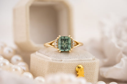 The Serendipity Ring | 1.9 CT Rectangular Starbrite™ Teal Green Tourmaline - Lavender Creek Gems 