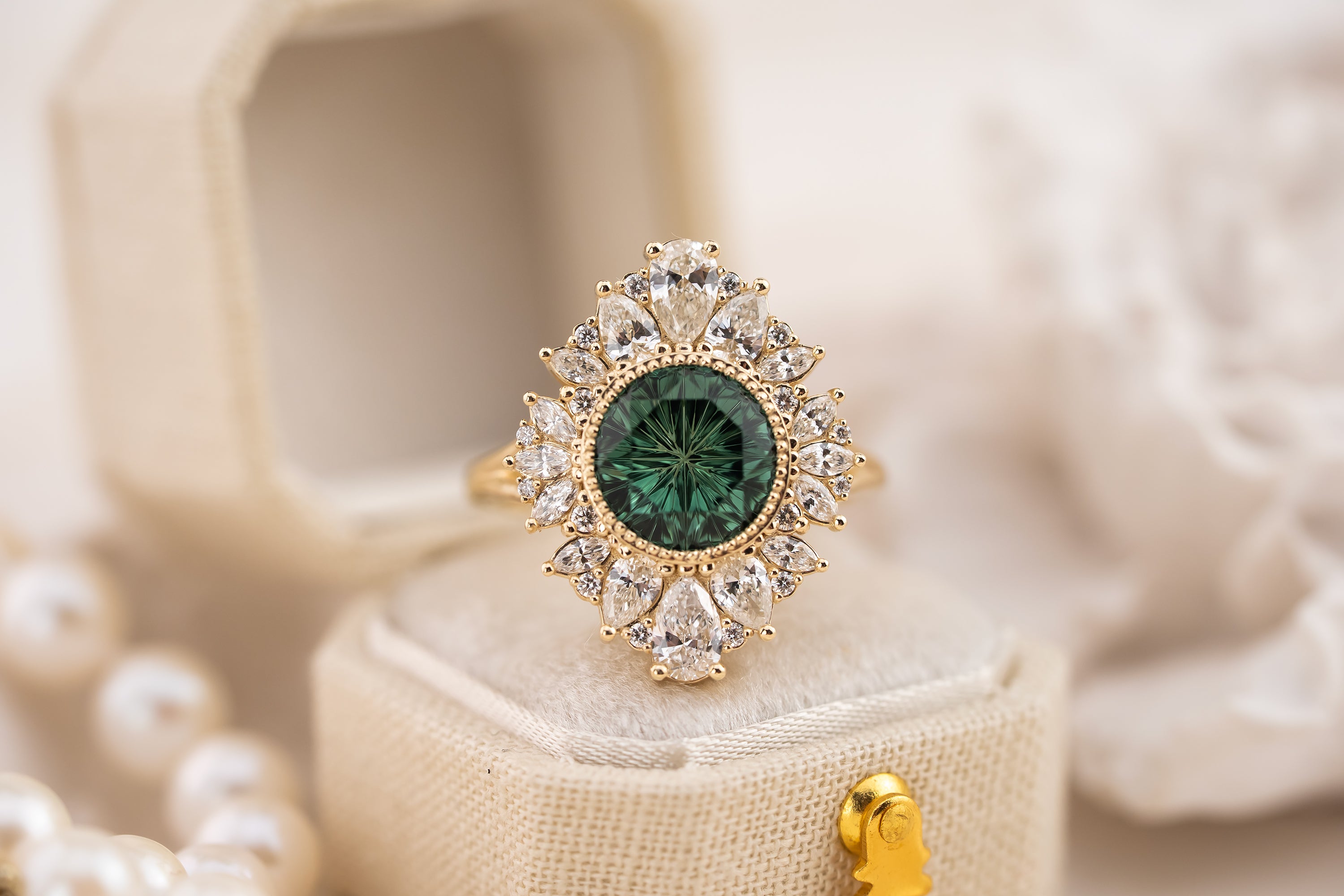 The Aurelia Ring | 2.67 CT Round Starbrite™ Teal Tourmaline - Lavender Creek Gems 