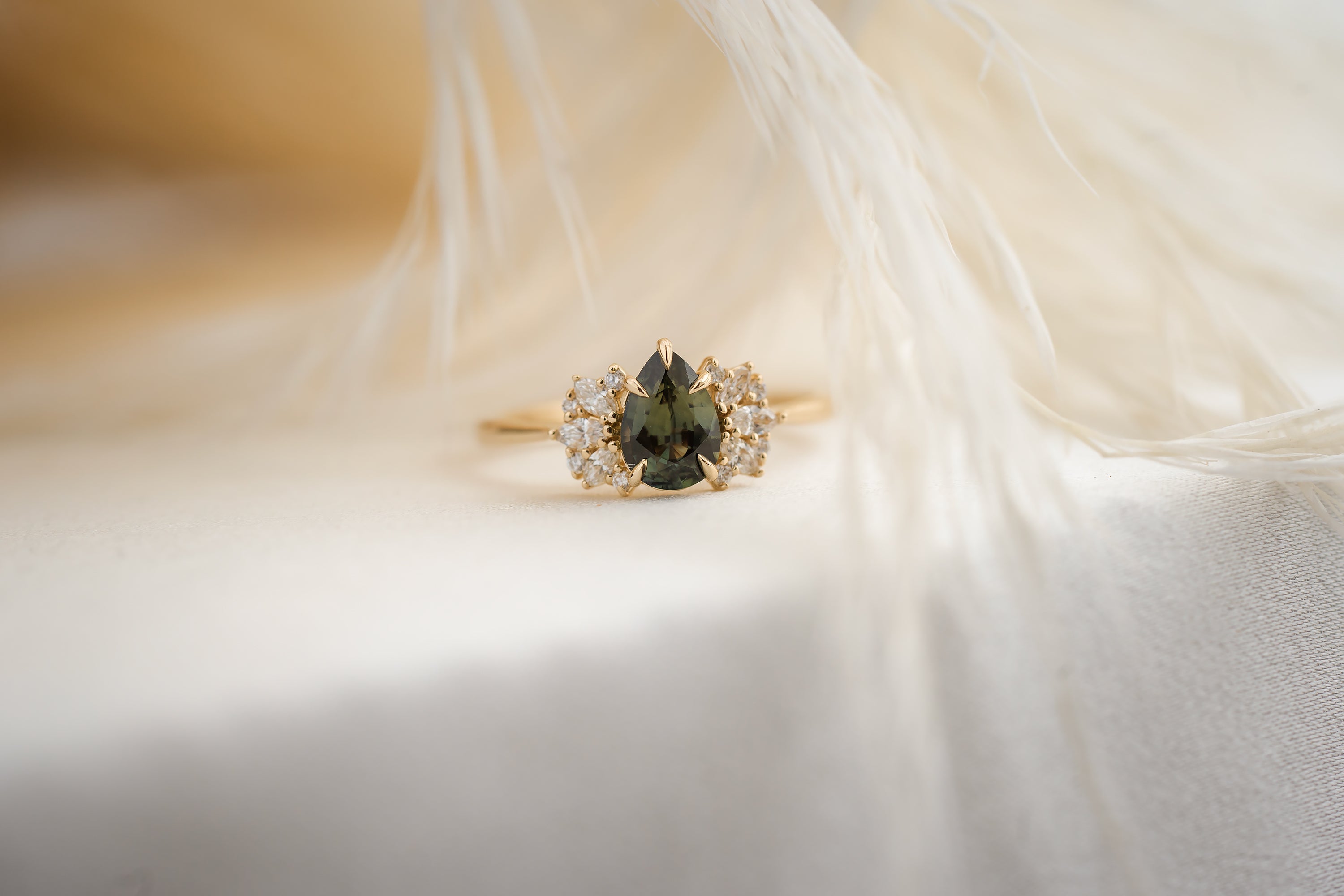 The Ambrosia 1 CT Pear Green Sapphire Ring - Lavender Creek Gems 