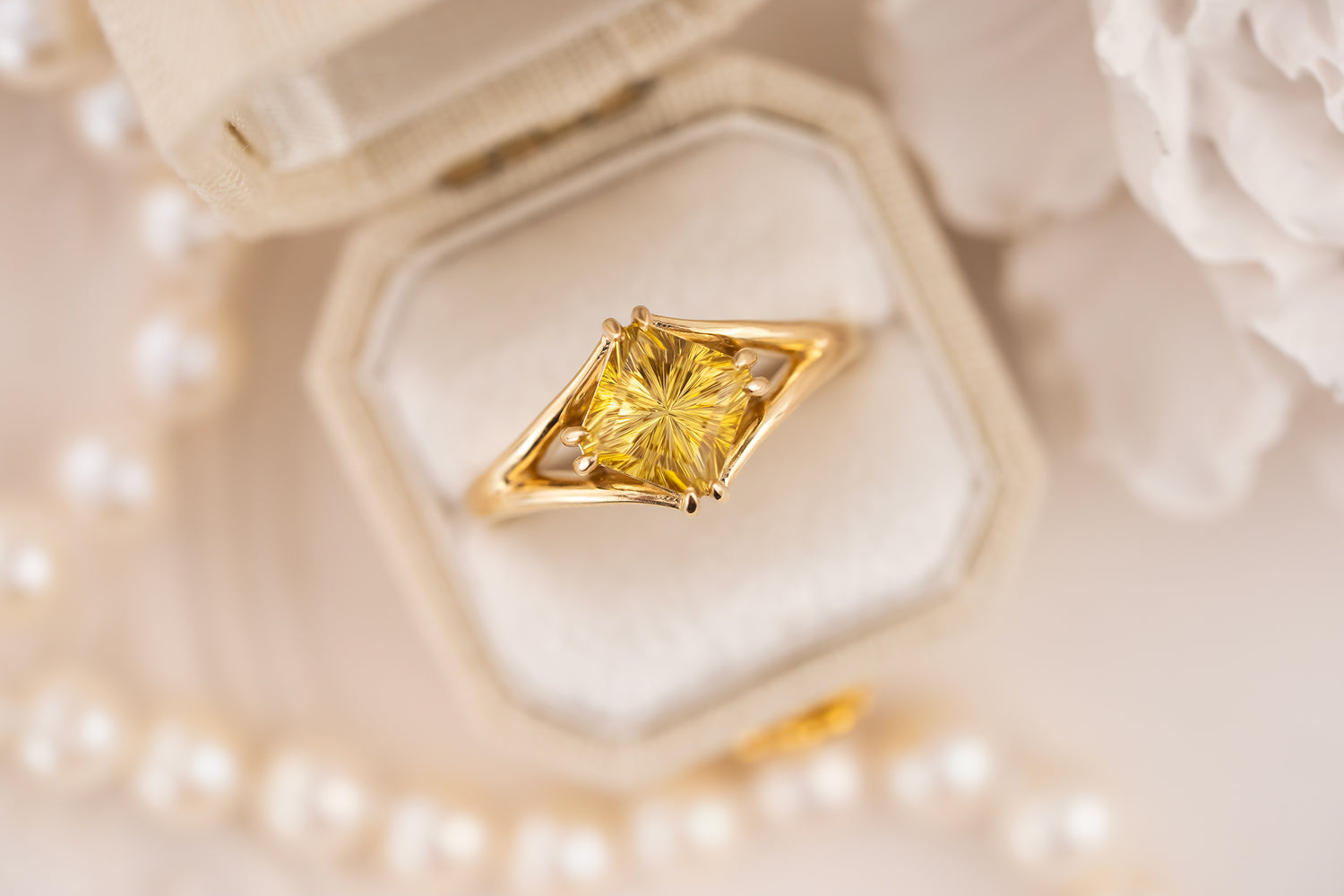 The Willow Ring | 1.63 CT Square Starbrite™ Yellow Tourmaline - Lavender Creek Gems 