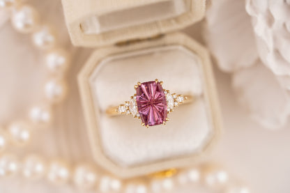 The Maeve Ring | 2.07 CT Elongated Cushion Starbrite™ Padparadscha Sapphire - Lavender Creek Gems 