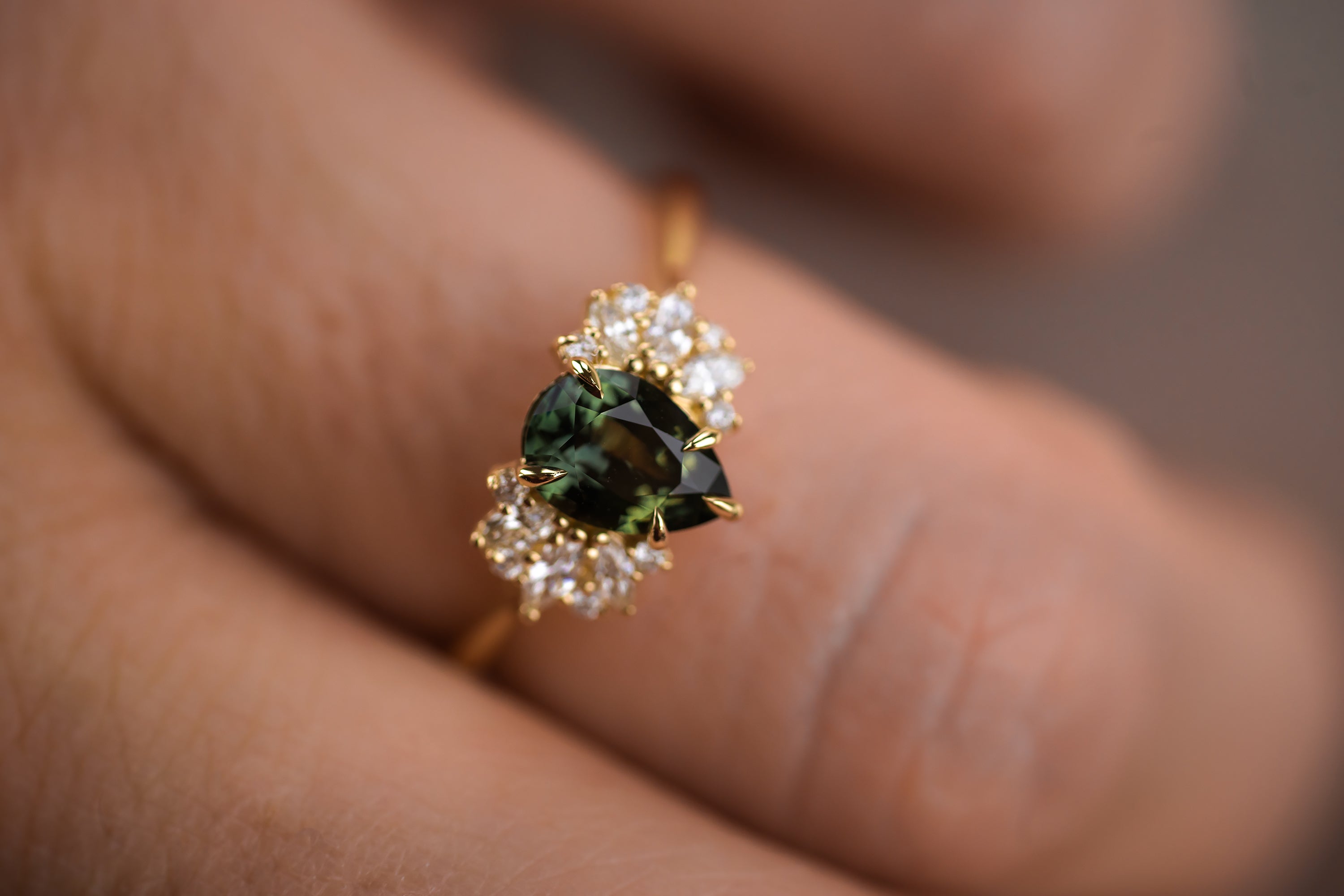 The Ambrosia 1 CT Pear Green Sapphire Ring - Lavender Creek Gems 