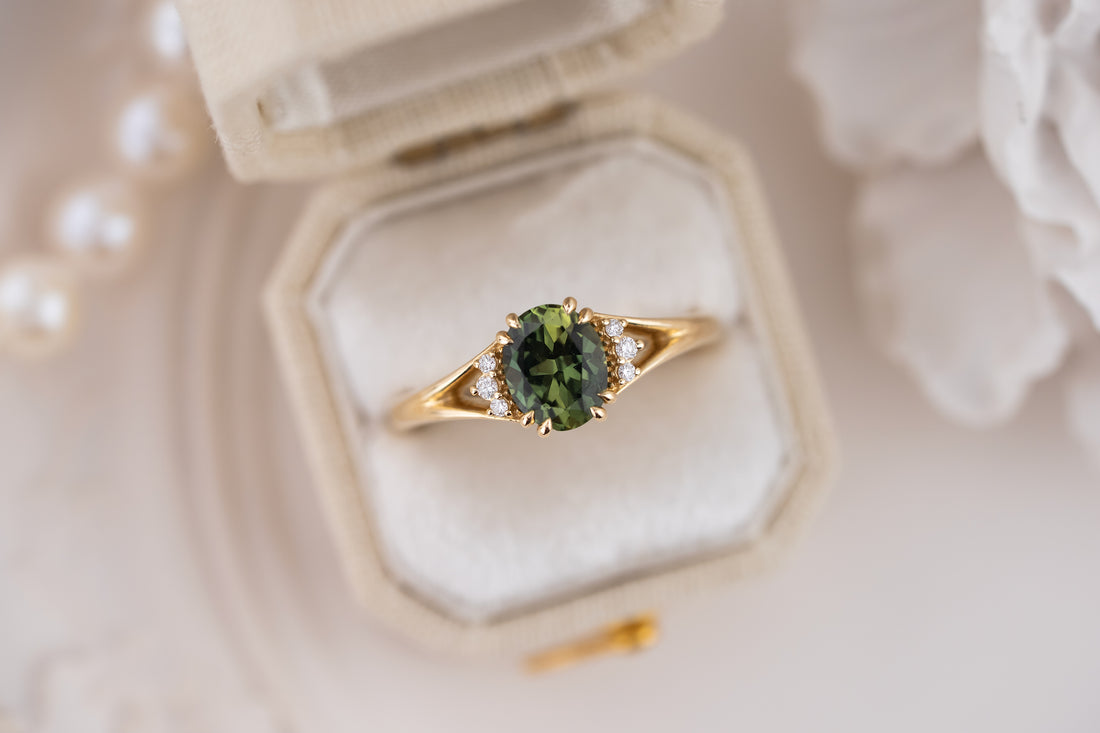 The Serendipity Ring | 1.14 CT Oval Forest Green Sapphire - Lavender Creek Gems 