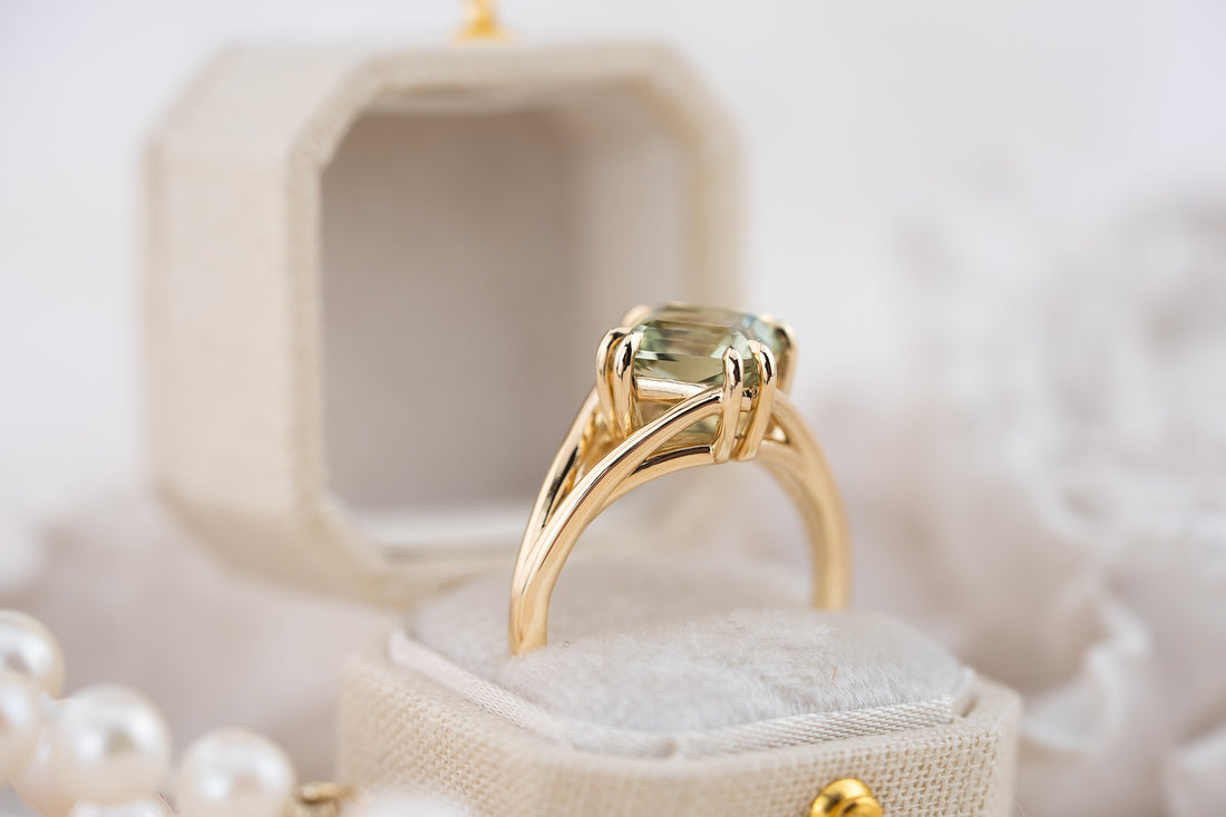 The Willow Ring | 2.53 CT Square Radiant Sage Green Tourmaline - Lavender Creek Gems 