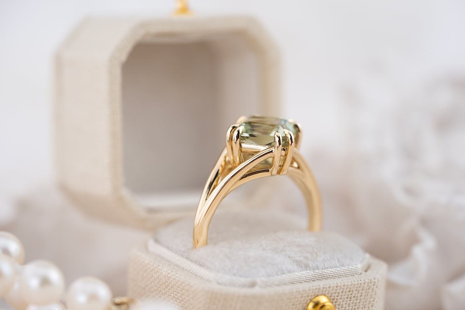 The Willow Ring | 2.53 CT Square Radiant Sage Green Tourmaline - Lavender Creek Gems 