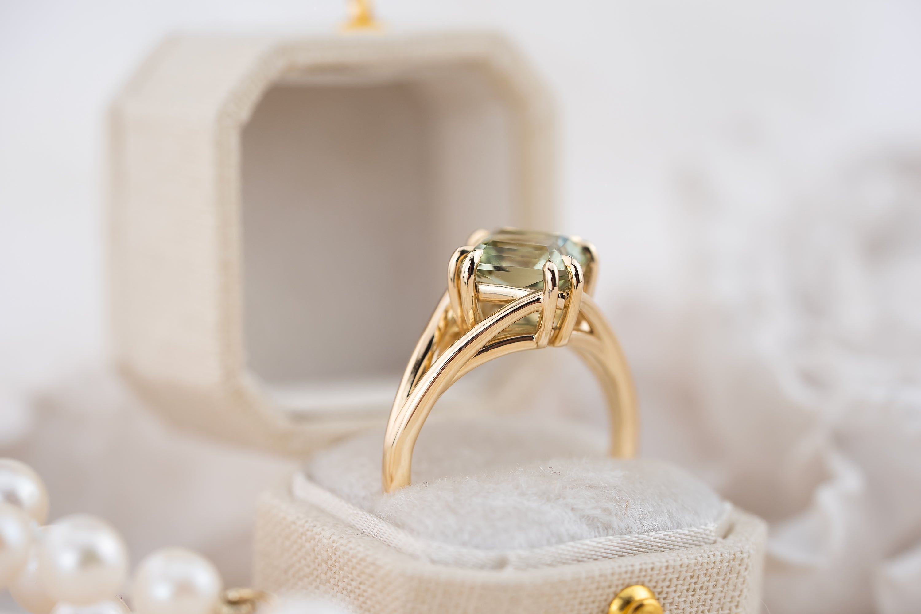 The Willow Ring | 2.53 CT Square Radiant Sage Green Tourmaline - Lavender Creek Gems 