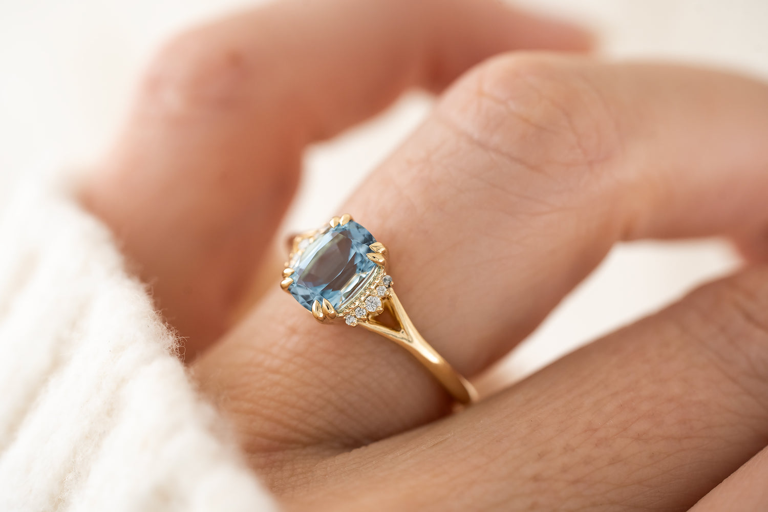 The Serendipity Ring | 1.27 CT Cushion Aquamarine