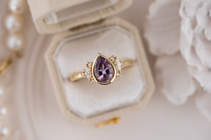 The Bezel Low Maren Ring | 1.11 CT Pear Purple Spinel - Lavender Creek Gems 