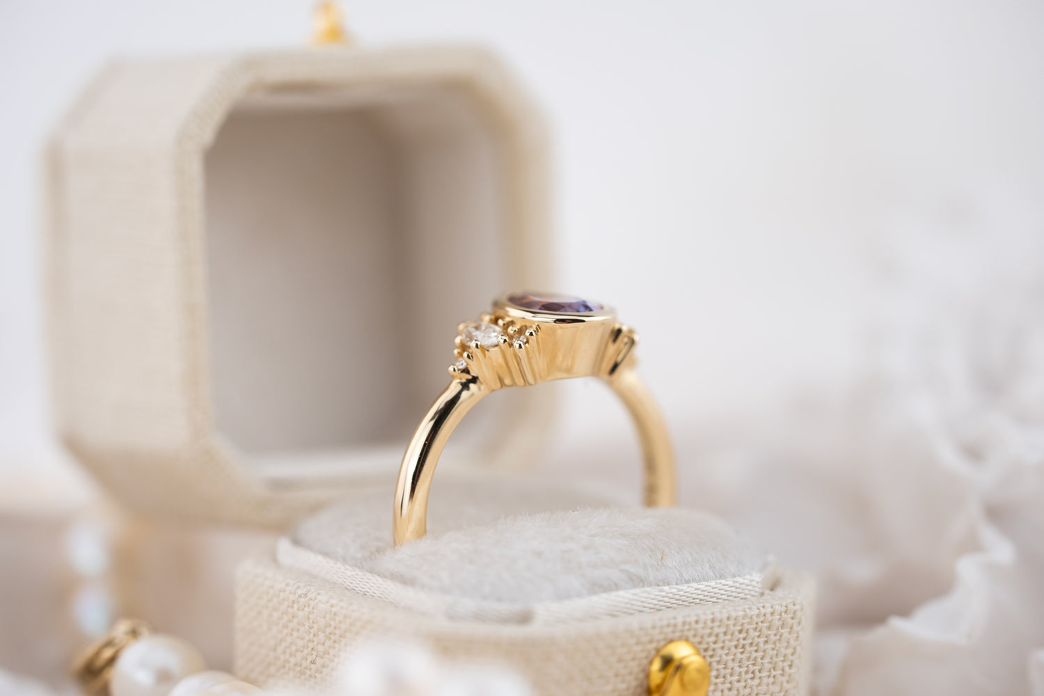 The Bezel Low Maren Ring | 1.11 CT Pear Purple Spinel - Lavender Creek Gems 