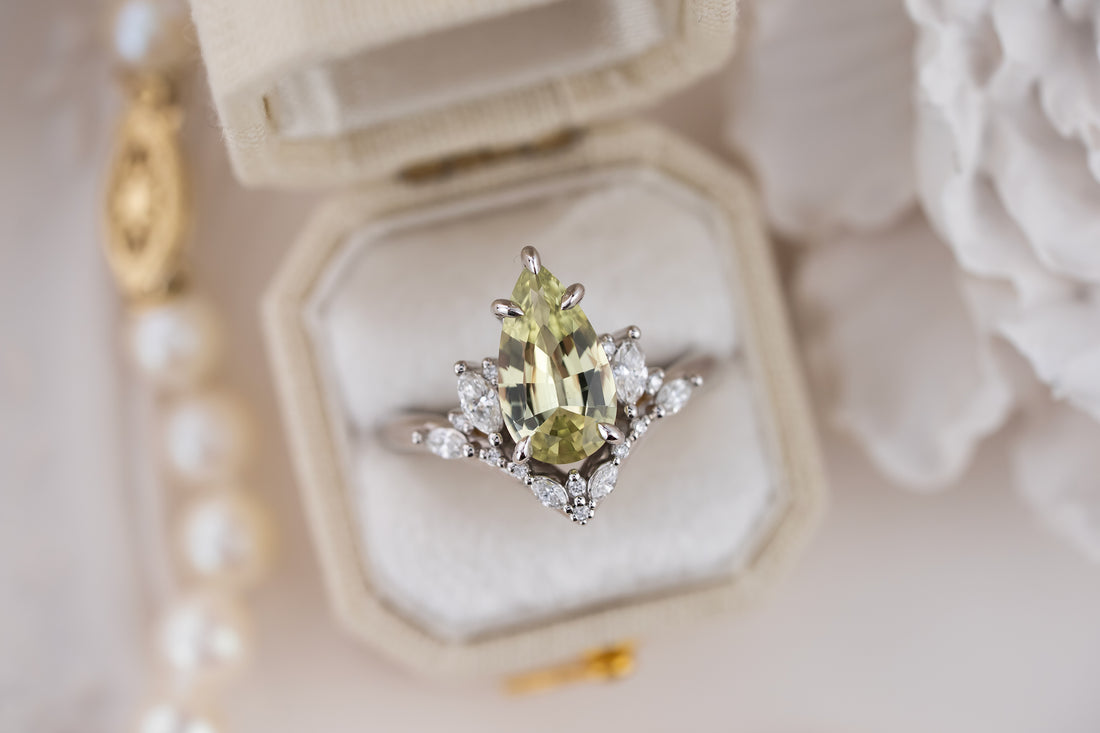 The Aurora Ring | 2.22 CT Pear Light Green Sapphire - Lavender Creek Gems 