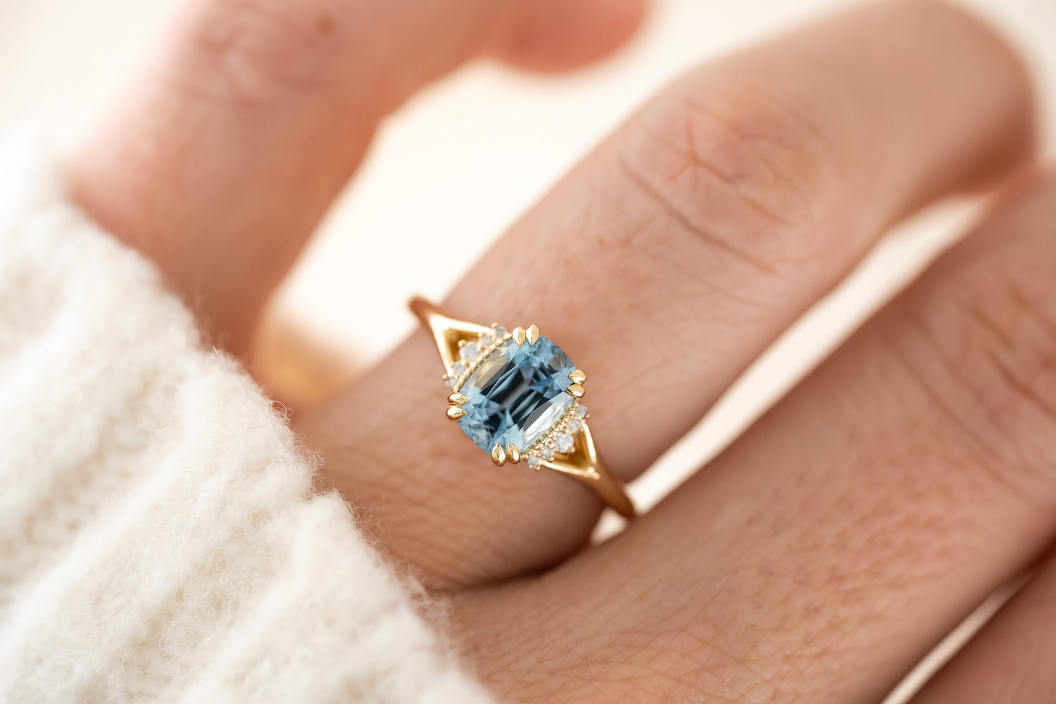 The Serendipity Ring | 1.27 CT Cushion Aquamarine