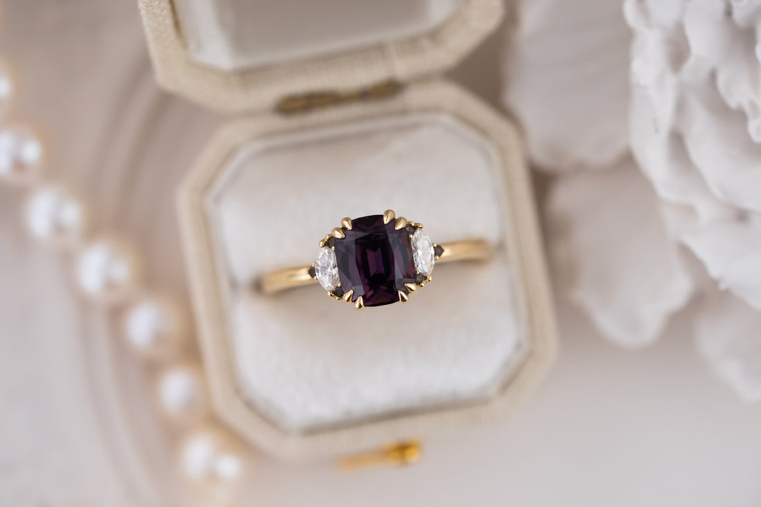 The Low Maren Ring | 2.19 CT Elongated Cushion Brownish Aubergine Sapphire - Lavender Creek Gems 