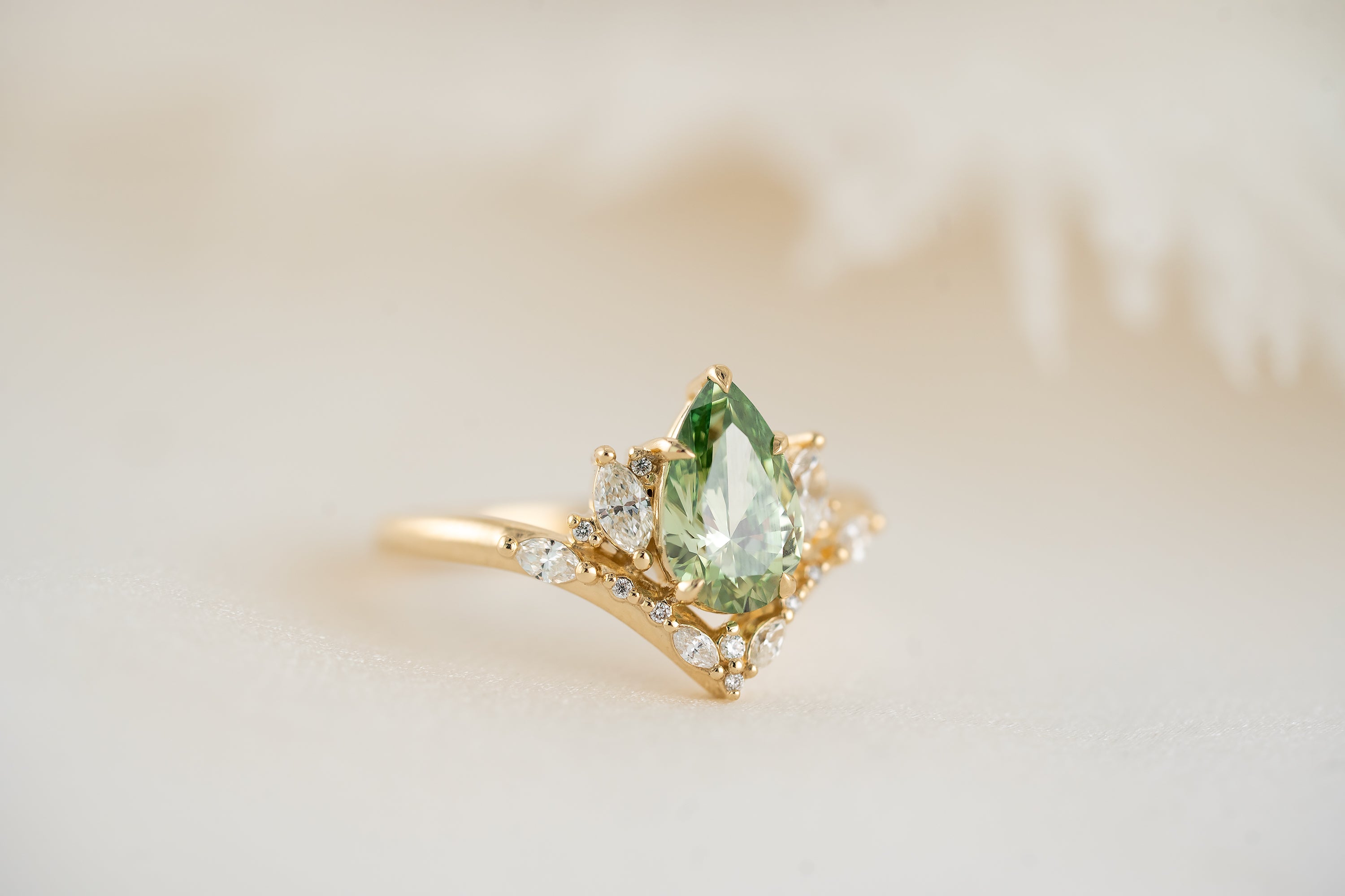 The Aurora Ring | 1.2 CT Pear Green Diamond - Lavender Creek Gems 