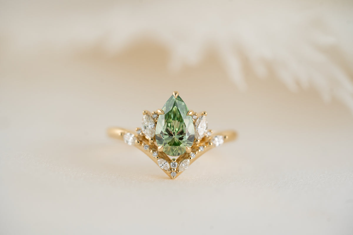 The Aurora Ring 1.2 CT Pear Green Diamond Lavender Creek Gems