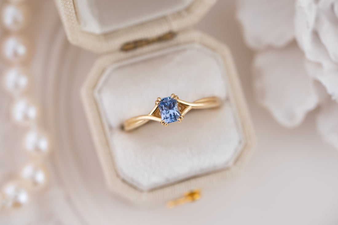 The Fates Ring | 0.43 CT Radiant Blue Sapphire - Lavender Creek Gems 