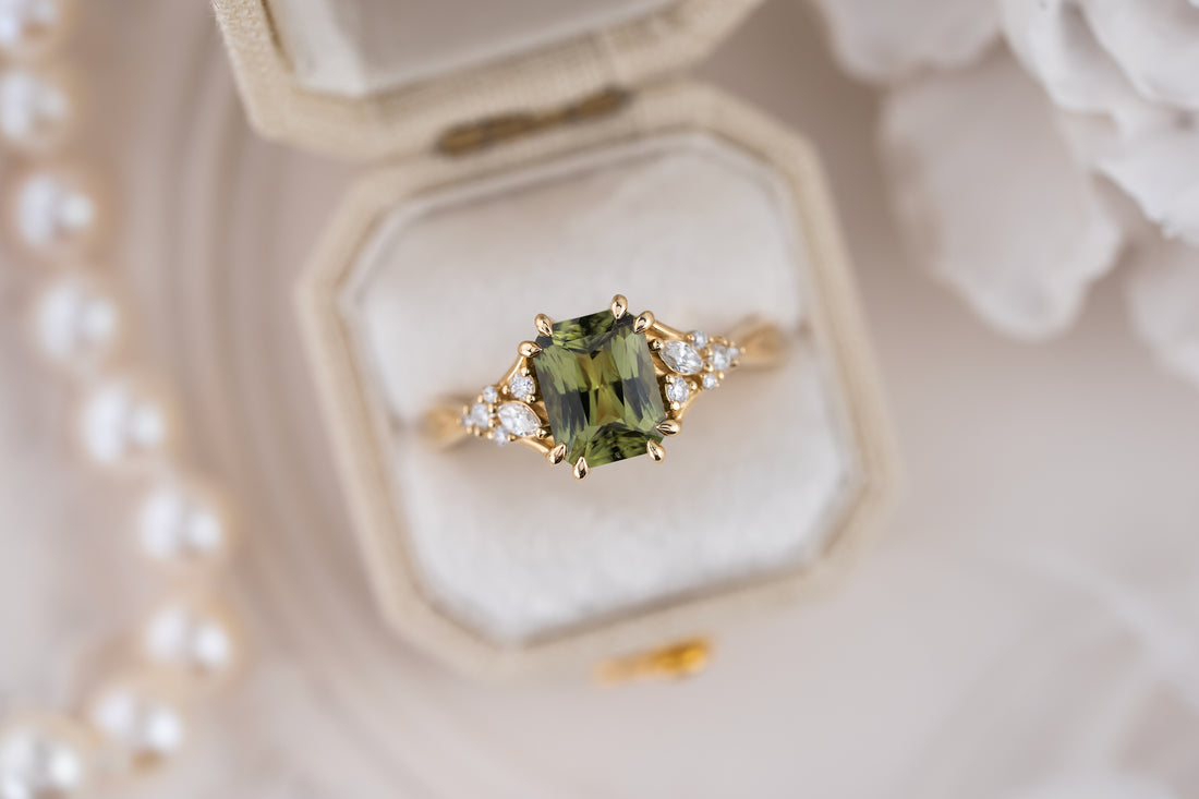 The Lyria Ring | 1.88 CT Radiant Green Sapphire - Lavender Creek Gems 