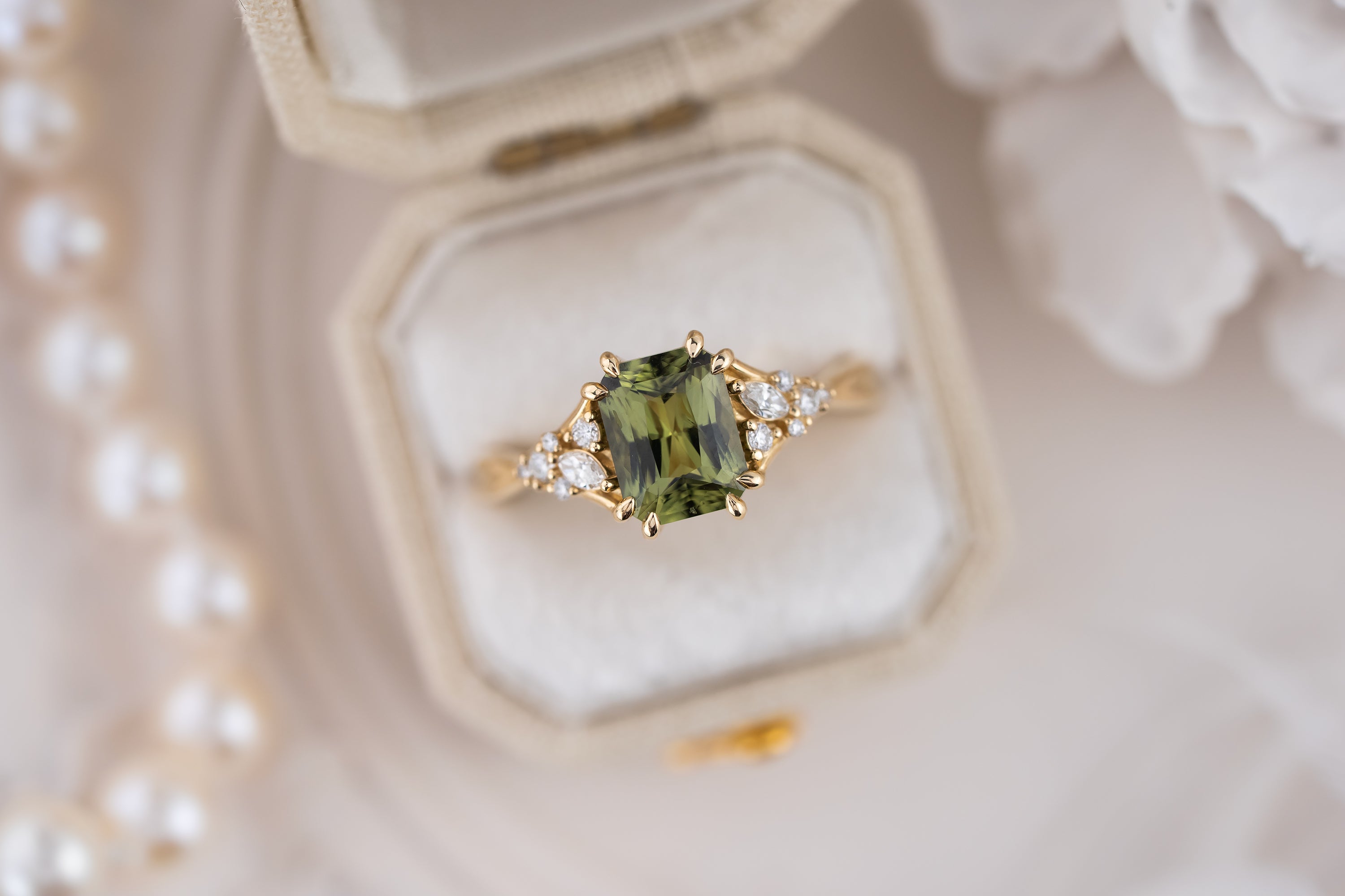 The Lyria Ring | 1.88 CT Radiant Green Sapphire - Lavender Creek Gems 
