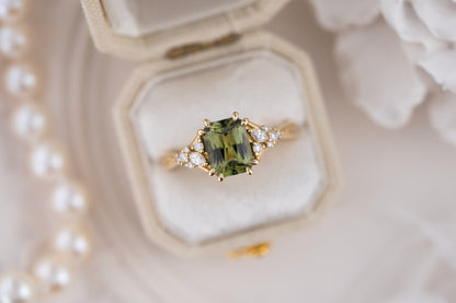 The Lyria Ring | 1.88 CT Radiant Green Sapphire - Lavender Creek Gems 