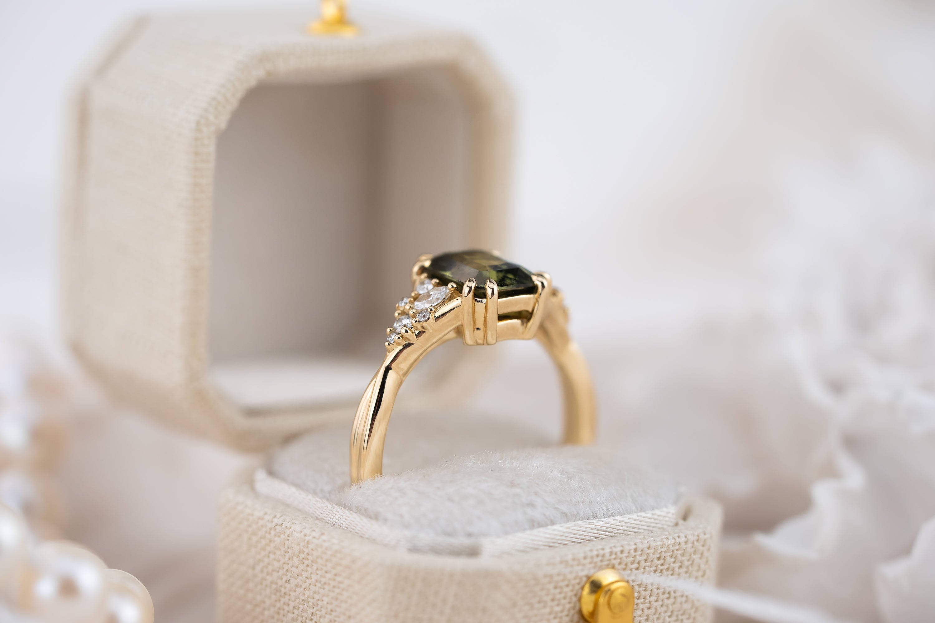 The Lyria Ring | 1.88 CT Radiant Green Sapphire - Lavender Creek Gems 