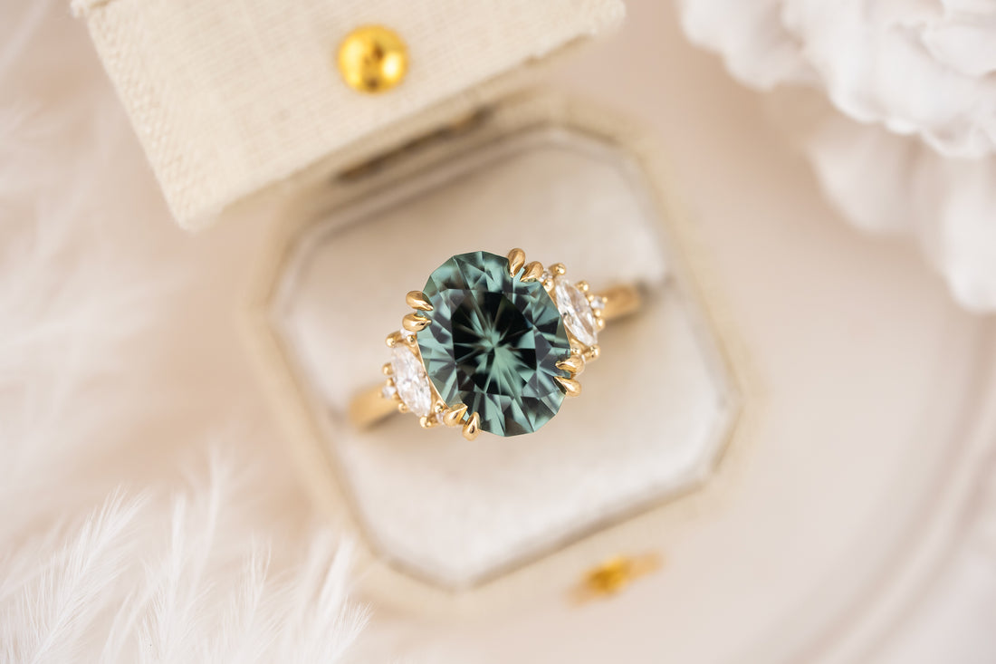The Low Maren Ring | 4.37 CT Oval Teal Tourmaline | Faceted by Eric Trudell