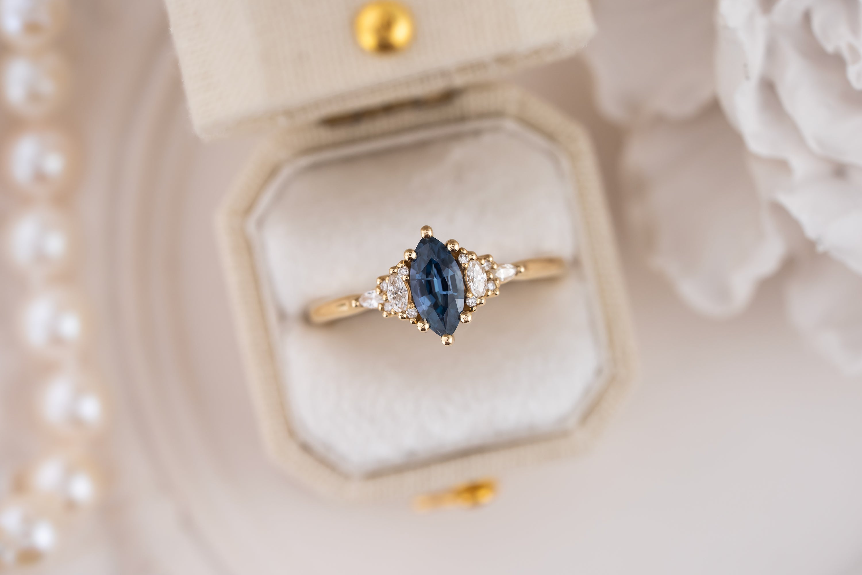 The Mini Maeve Ring | 0.57 CT Marquise Blue Sapphire - Lavender Creek Gems 