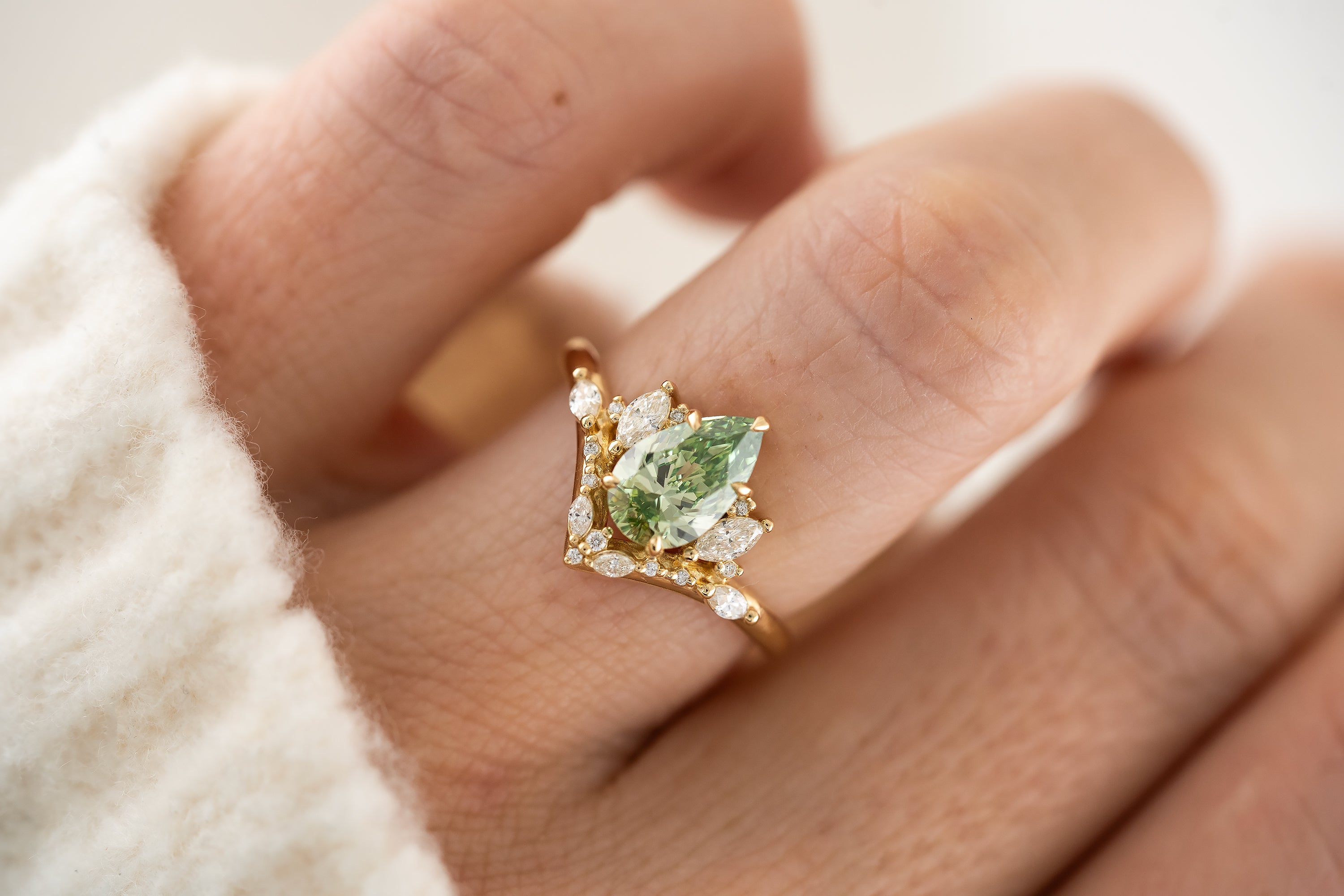 The Aurora Ring | 1.2 CT Pear Green Diamond - Lavender Creek Gems 
