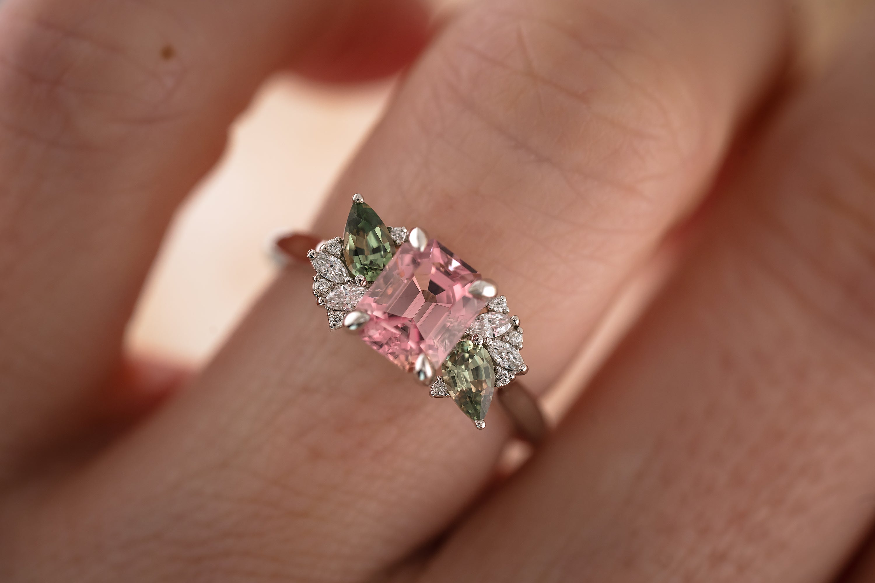 The Fleur 1.52 CT Emerald Cut Pink Tourmaline Ring - Lavender Creek Gems 