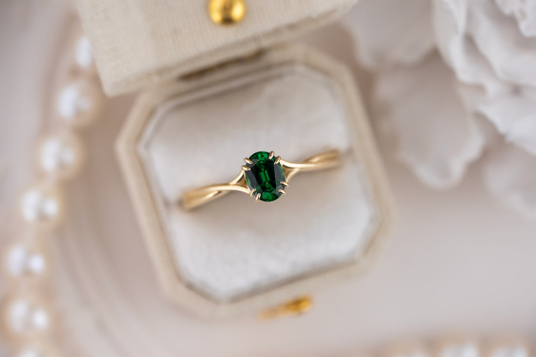 The Fates Ring | 0.61 CT Oval Tsavorite Garnet - Lavender Creek Gems 