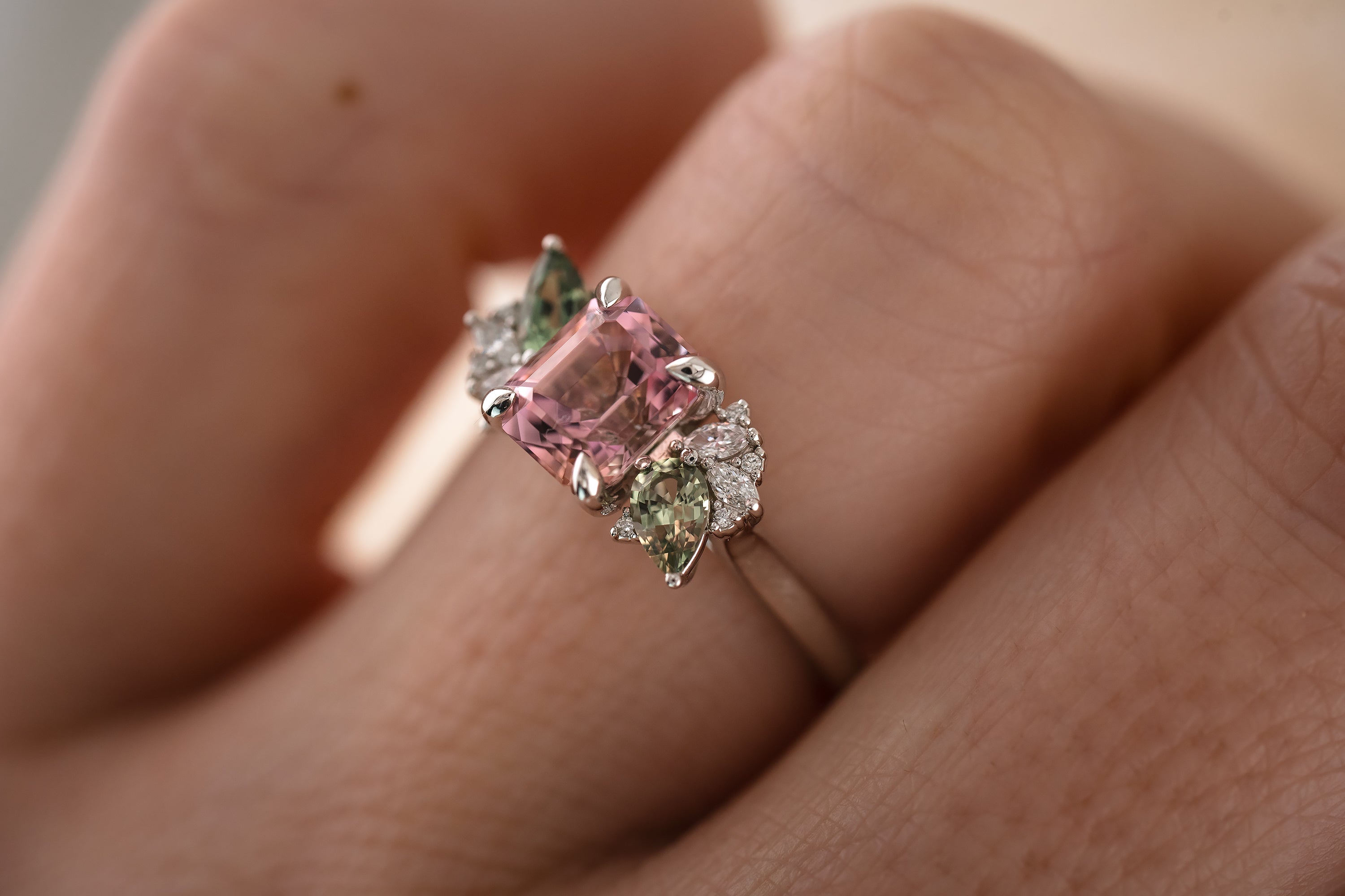 The Fleur 1.52 CT Emerald Cut Pink Tourmaline Ring - Lavender Creek Gems 