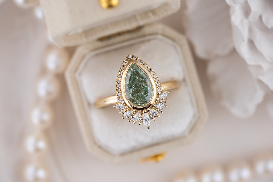 The Penelope Ring | 2.11 CT Pear Green Diamond - Lavender Creek Gems 