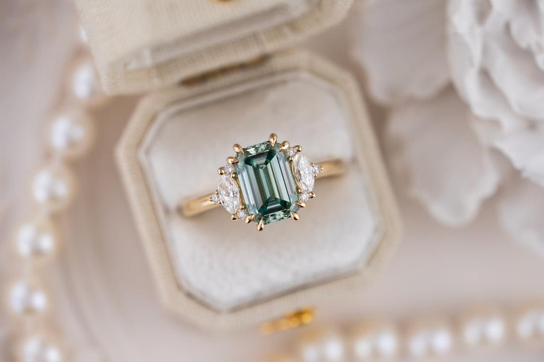 The Low Maren Ring | 2.06 CT Emerald Cut Teal Diamond - Lavender Creek Gems 