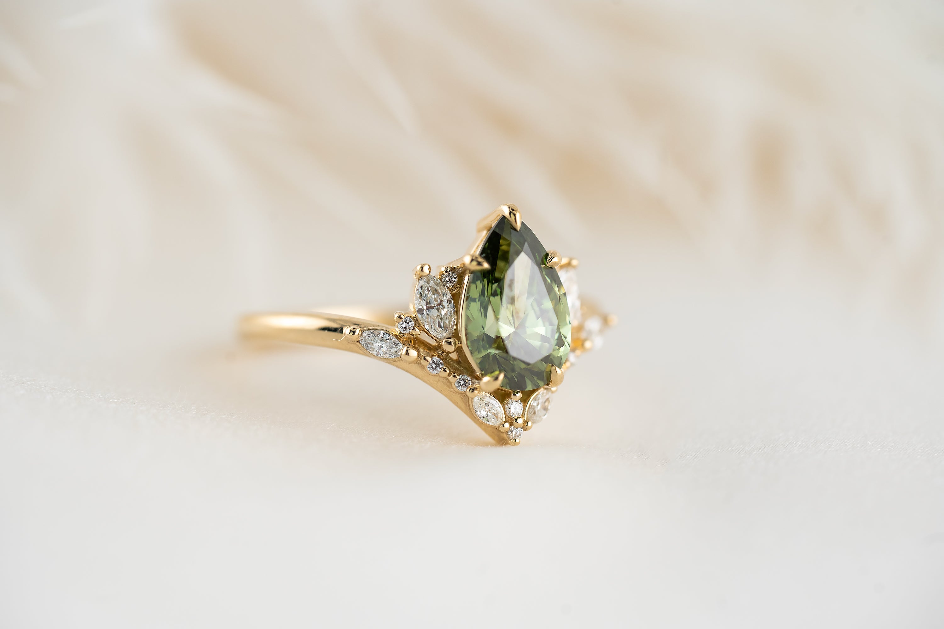 The Aurora Ring | 1.6 CT Pear Green Diamond - Lavender Creek Gems 