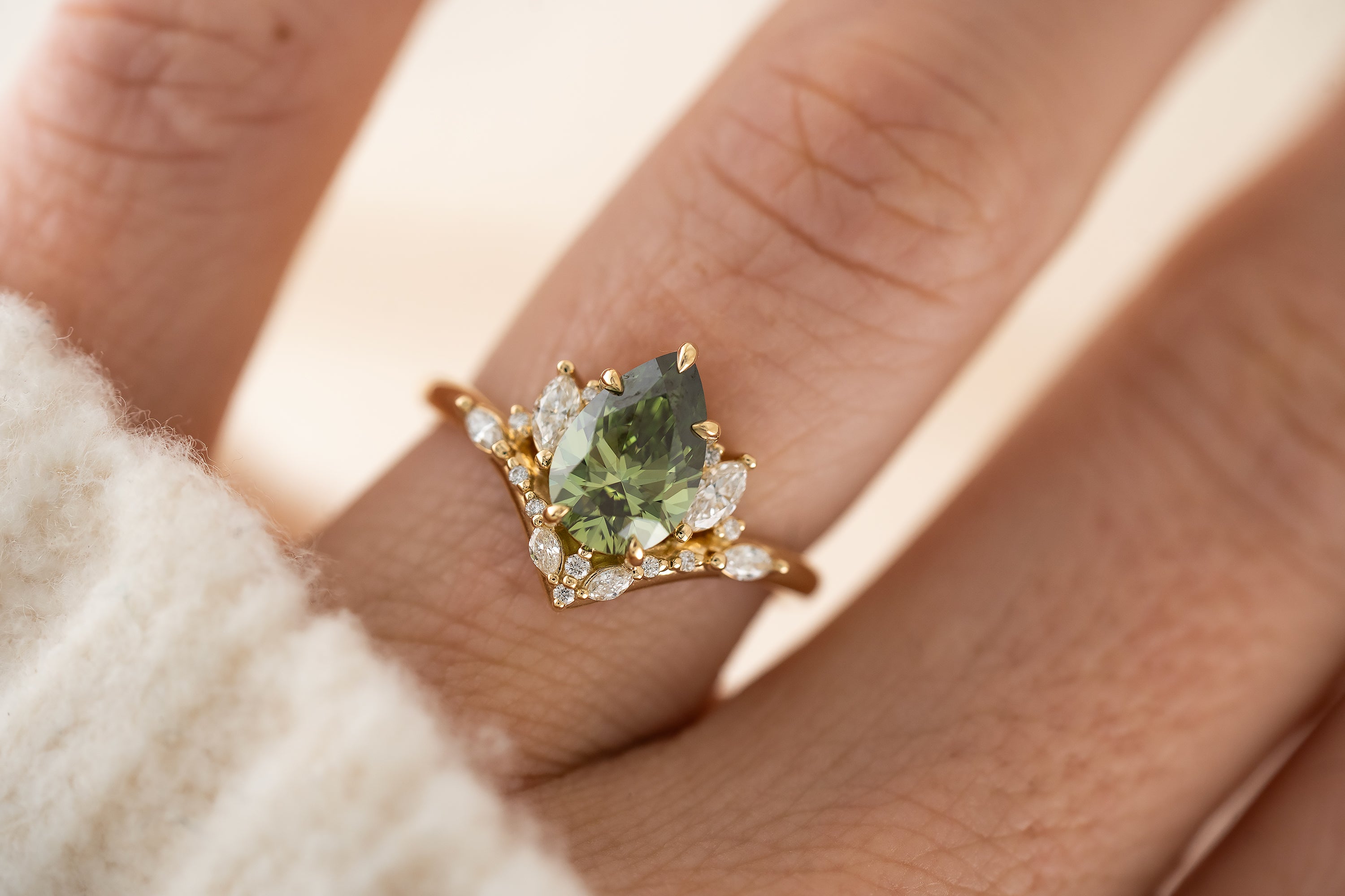 The Aurora Ring | 1.6 CT Pear Green Diamond - Lavender Creek Gems 