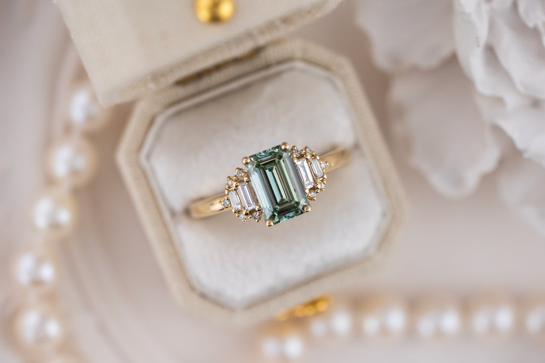 The Soleil Ring | 1.51 CT Emerald Cut Green Diamond - Lavender Creek Gems 
