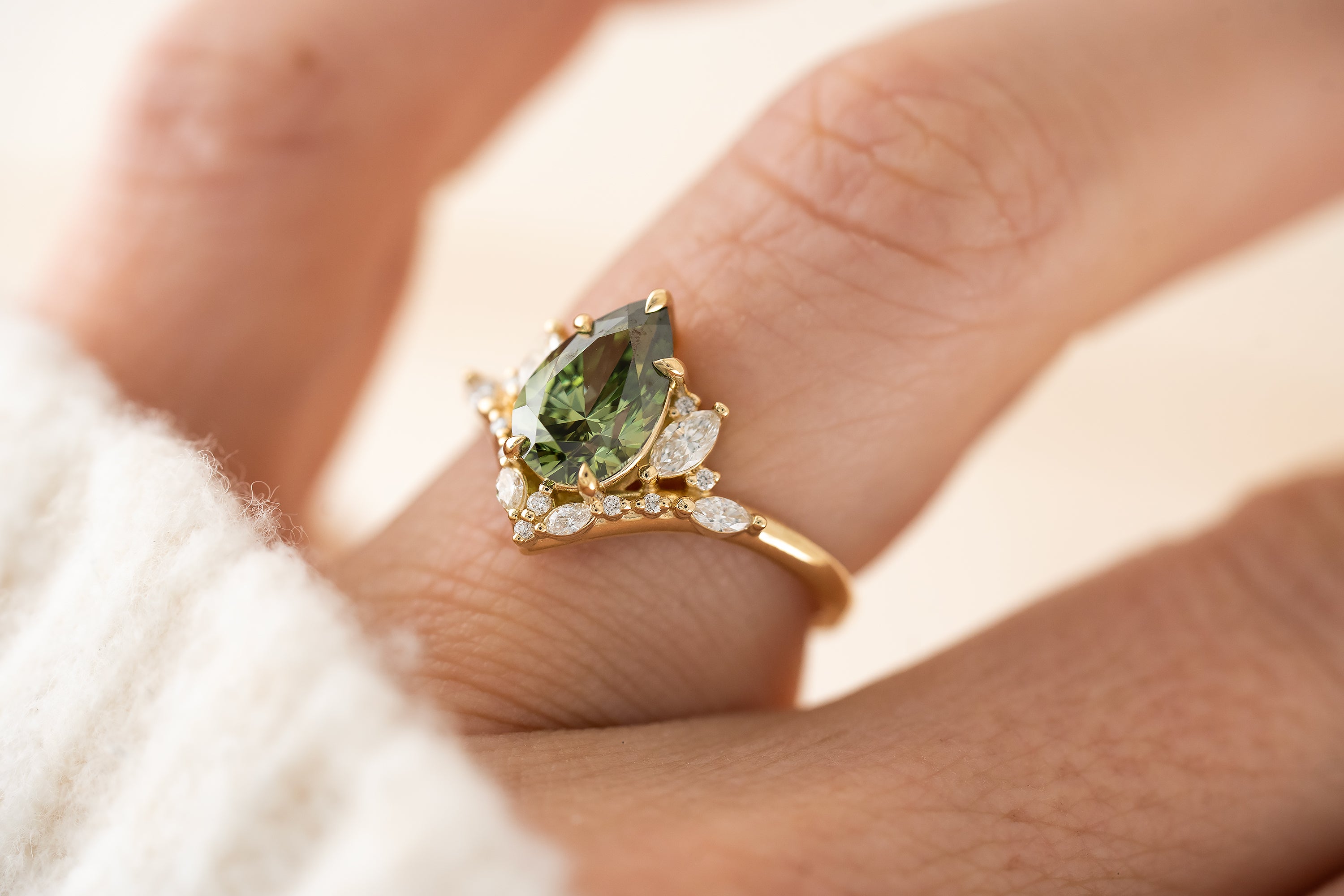The Aurora Ring | 1.6 CT Pear Green Diamond - Lavender Creek Gems 
