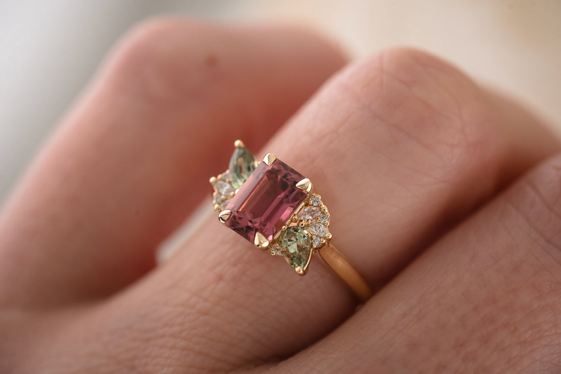 The Fleur 1.71 CT Emerald Cut Pink Tourmaline Ring - Lavender Creek Gems 