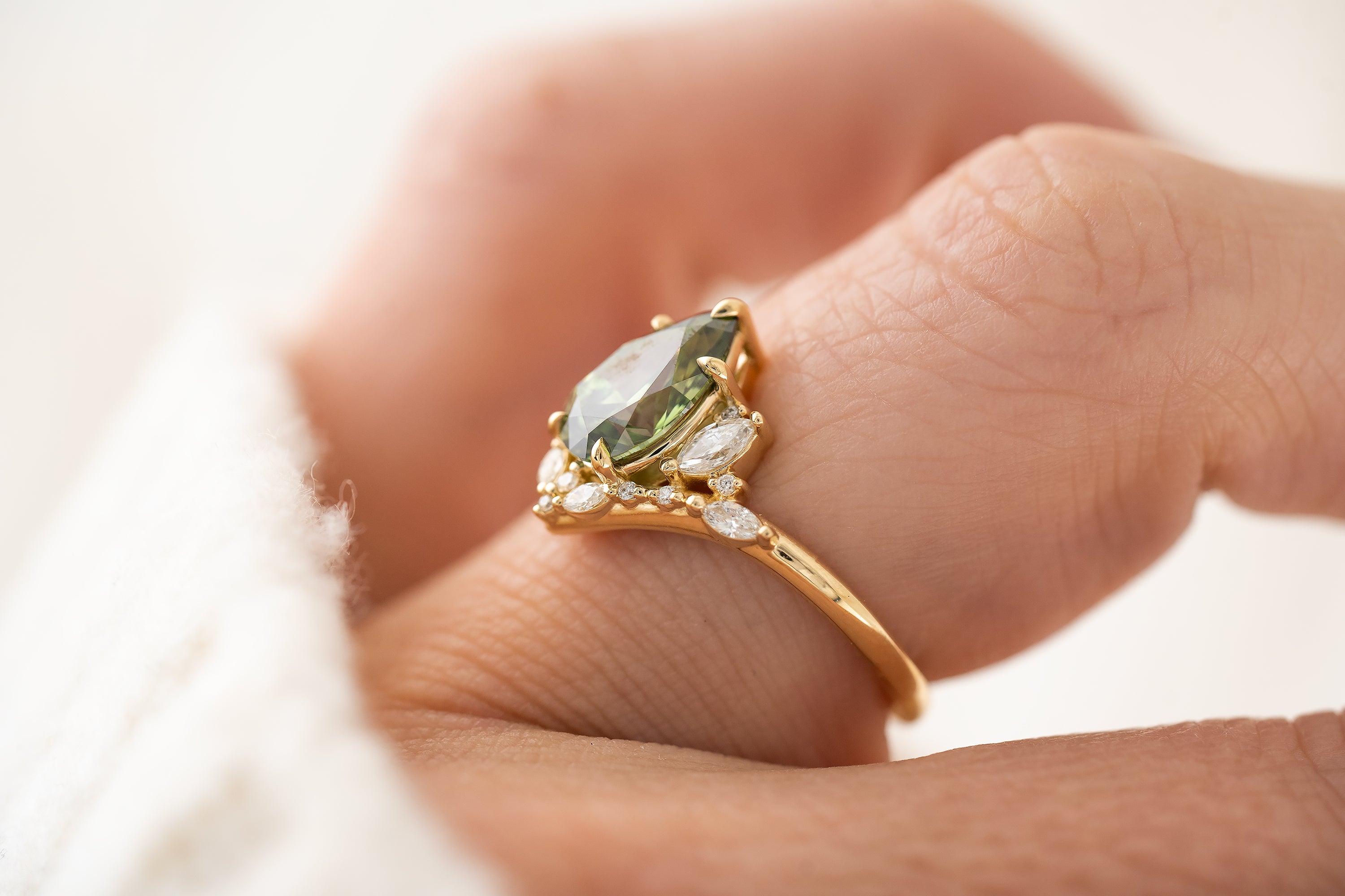 The Aurora Ring | 1.6 CT Pear Green Diamond - Lavender Creek Gems 