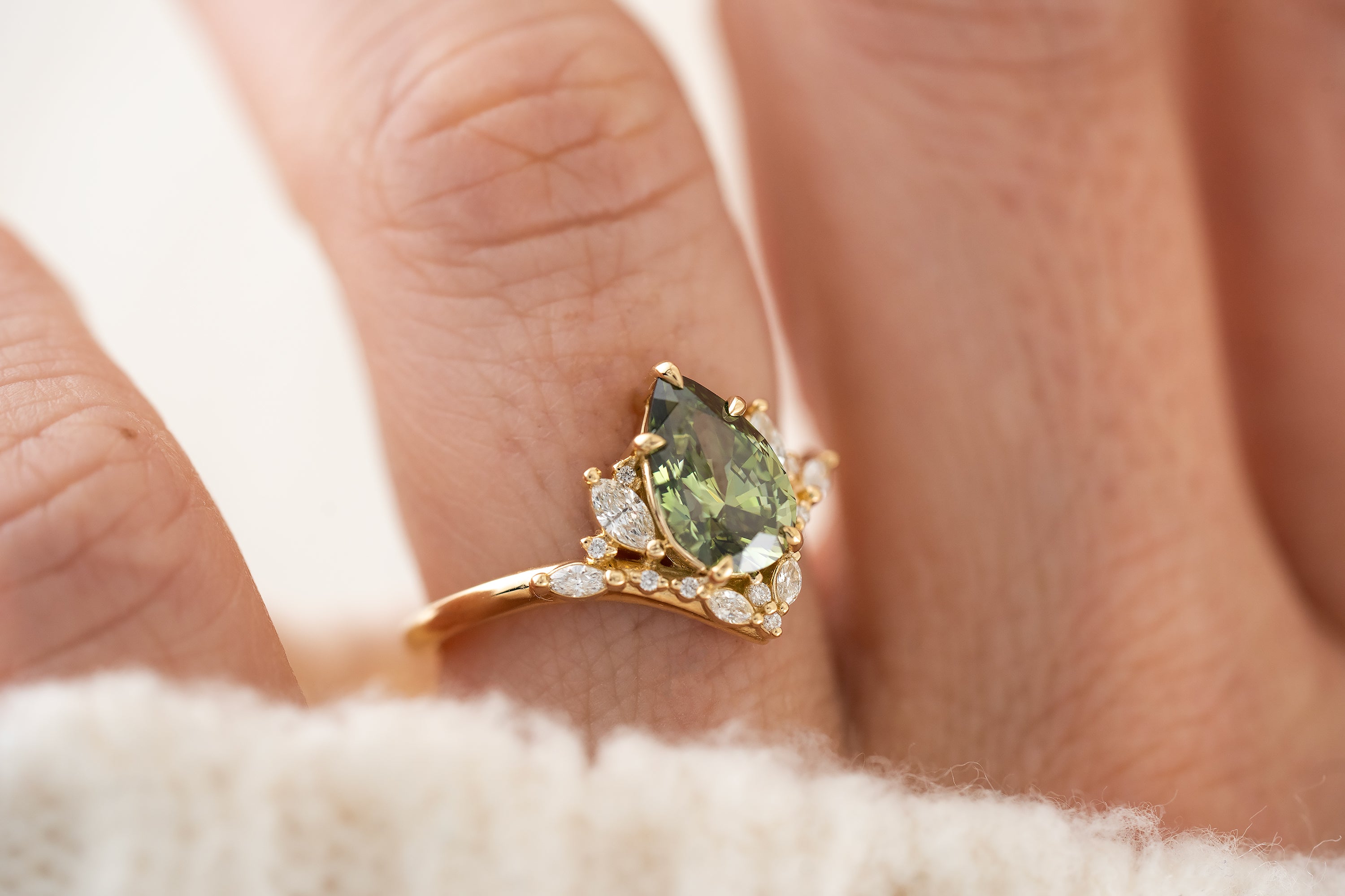 The Aurora Ring | 1.6 CT Pear Green Diamond - Lavender Creek Gems 