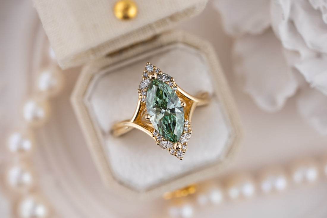 The Everlight Ring | 2.12 CT Marquise Dark Green Diamond - Lavender Creek Gems 