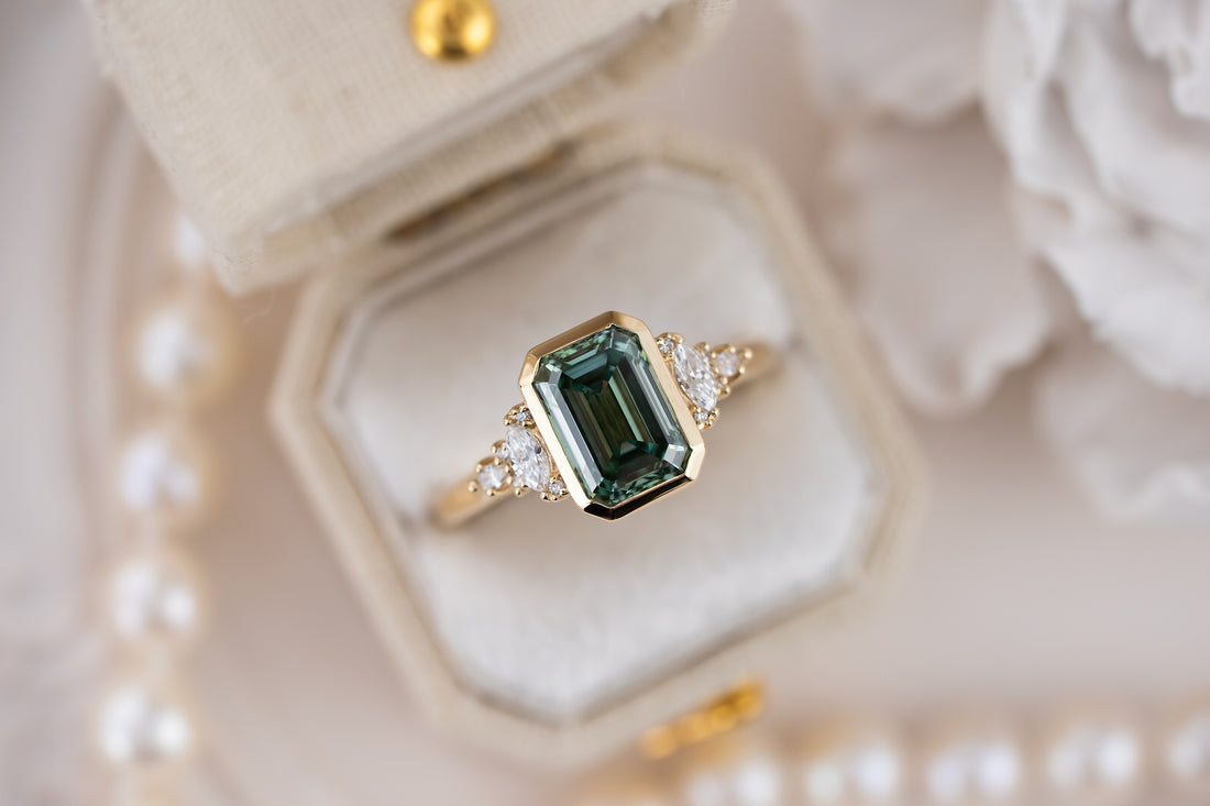 The Bezel Maeve Ring | 2.05 CT Emerald Cut Green Diamond - Lavender Creek Gems 