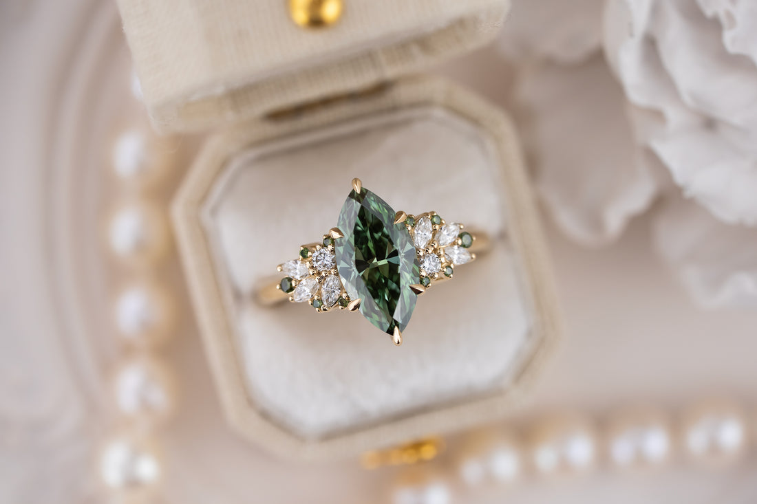 The Rosalie Ring | 2.03 CT Marquise Green Diamond - Lavender Creek Gems 