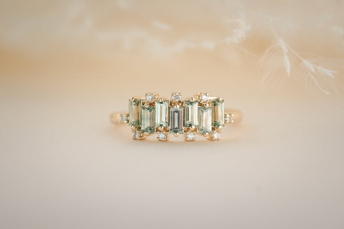 The Cadenza Ring - Green Baguette Montana Sapphire - Lavender Creek Gems