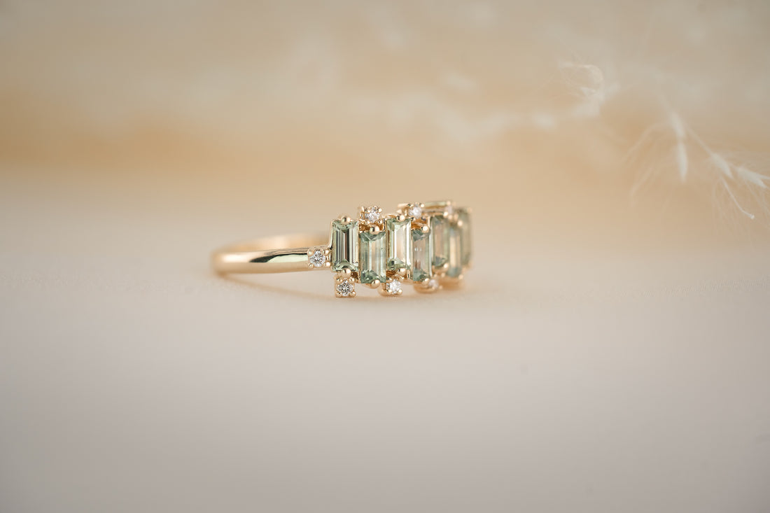 The Cadenza Ring - Green Baguette Montana Sapphire - Lavender Creek Gems