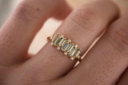 The Cadenza Ring - Green Baguette Montana Sapphire - Lavender Creek Gems 