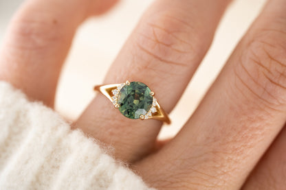 The Serendipity Ring | 2.9 CT Oval Teal Montana Sapphire