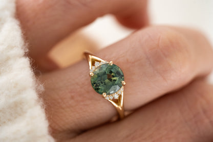 The Serendipity Ring | 2.9 CT Oval Teal Montana Sapphire