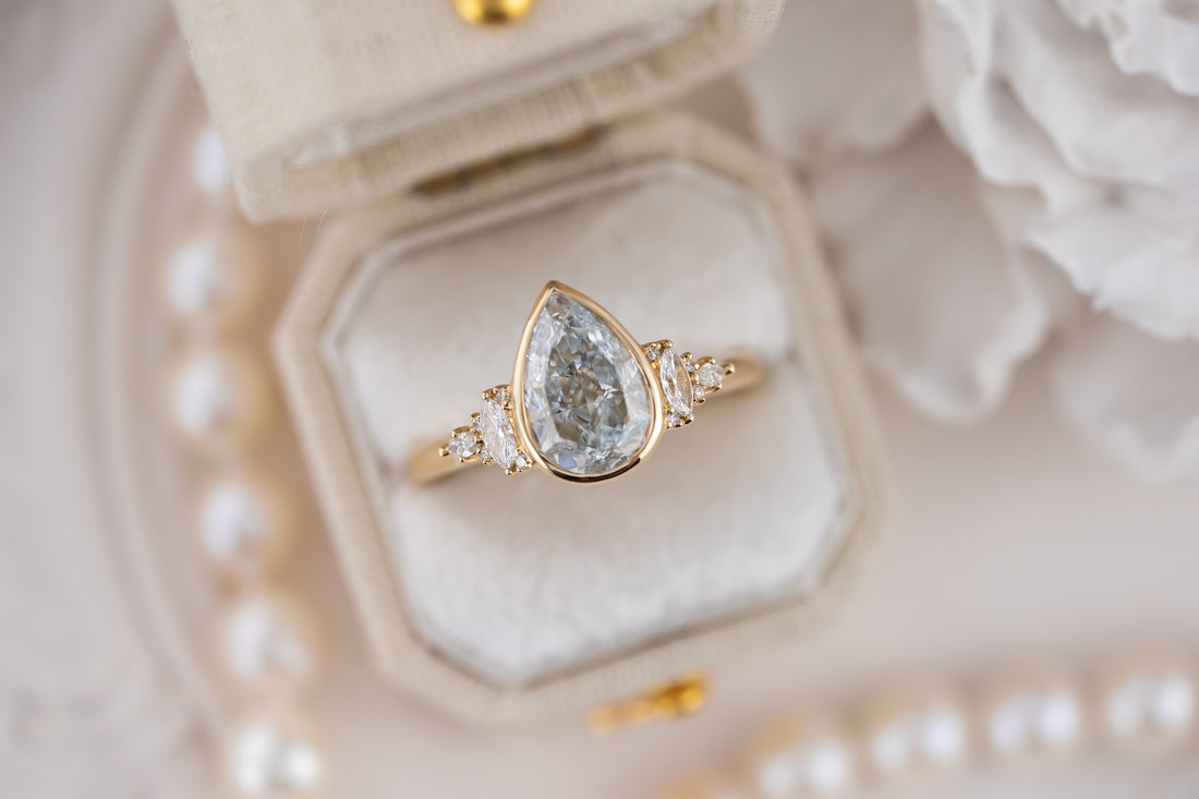 The Bezel Maeve Ring | 2.04 CT Pear Light Blue Diamond - Lavender Creek Gems 