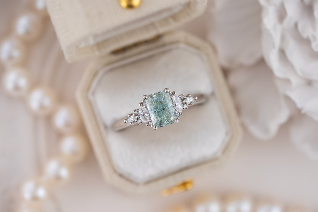 The Maeve Ring | 1.16 CT Radiant Icy Teal Diamond - Lavender Creek Gems 